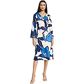 Donna Morgan Women's V-Neck Keyhole Midi Bell Sleeves-Special Occasion A-line Wedding Guest Dress