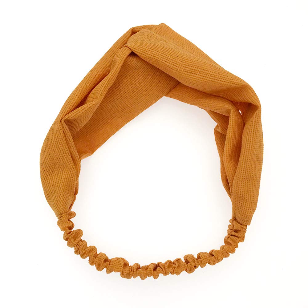 KAEHA FD-0001-07 Knot Cross Braided Yoga Elastic Fabric for Women Girls Headband Hair Band Solid Colour, Yellow