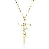 GODKISS Faith Cross Necklace for Women, 14K Gold Plated Silver Plated Dainty Cross Pendant Necklace for Mom Grandma Nana Trendy Plated Necklace Non Tarnish Religious Christian Jewelry