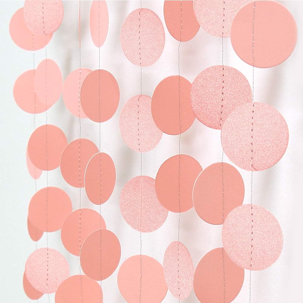 Cheerland Glossy Light Pink Circle Paper Garland Hanging Peach Polka Dot Streamer Party Decorations Bunting Banner Backdrop Girls Birthday Decor/Wedding/Baby Shower/Engagement/Bridal Shower/Graduation