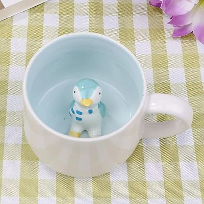 LOZACHE 3D Penguin Coffee Mug 12oz Funny Cartoon Animal Handmade Figurine Gift