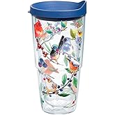 Tervis Watercolor Songbirds Made in USA Double Walled Insulated Tumbler Cup Keeps Drinks Cold & Hot, 24oz, Clear