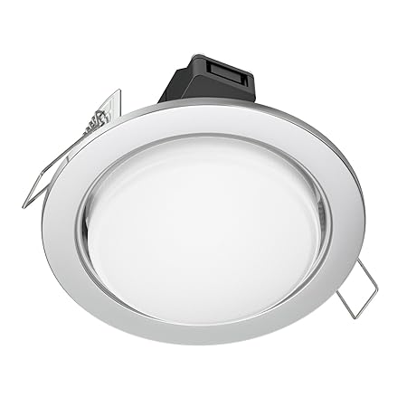 ledscom.de LED Einbaustrahler Zobe flach GX53 Chrom matt rund 6.3W=40W 450lm warm-weiß 107mm Ø Lochkreis 90mm Ø