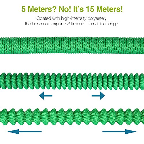 Garden Hose 50 Feet, Cozzine Strong Latex Pipe Core Expandable Water Hose With Heavy Duty Solid Brass Connector & 8 Patterns Metal Spray Nozzle, Strength Fabric Retractable Long Hose, Green