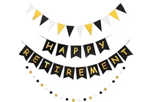 Happy Retirement Banner Assembled GAGAKU Black and Gold Retirement Party Decorations Supplies Kit Gold Glitter Paper Pennant Banner for Men Women Office Farewell Party