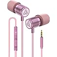 LUDOS Ultra Wired Earbuds in-Ear Headphones, 5 Years Warranty, Earphones with Microphone, Noise Isolating Ear Buds, Memory Foam for iPhone, Samsung, School Students, Kids, Women, Small Ears - Pink