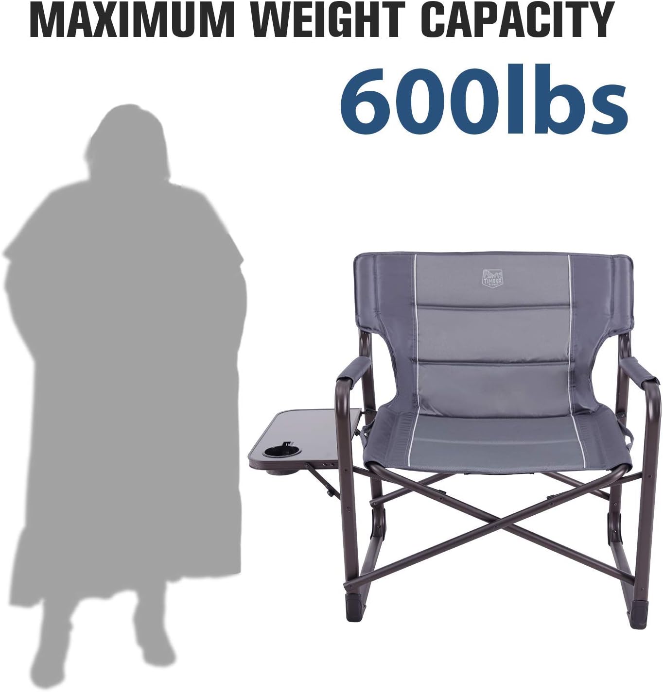 TIMBER RIDGE Oversized Directors Chairs with Side Table, Heavy Duty Folding Camping Chair up to 600 Lbs Weight Capacity (Gray): Kitchen & Dining