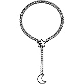 EverGlimp Star Moon O-Ring Slip Chain Necklace For Women, Handmade Punk Rock Cuban Adjustable Lariat Y-Necklcae Jewelry