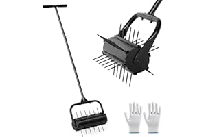 CRUDATE Lawn Aerator, 17'' Grass Rolling Aerators Tool Manual Garden Aerator with Handle Aeration Tool Lawn Steel Nails Aerator Machine with Sandbag, Patio Soil Roller Air Aerator Tool for Yard