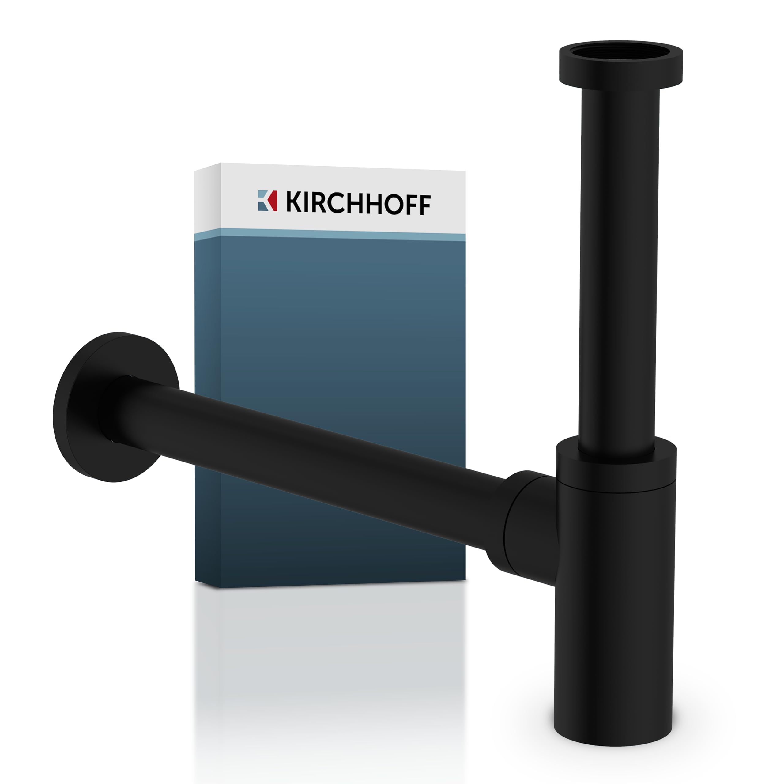 KIRCHHOFF Design Siphon, Matt Black Drain, Drain Fitting for Sink and Washbasin, Odour Trap with Cleaning Hole, Bottle Trap, Drain Pipe, 98166220, Small — image 1