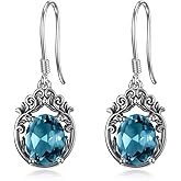 Lvoryance Gemstone Earrings for Women 925 Sterling Silver 7x9mm Oval Cut Amethyst Citrine Pink Tourmaline London Blue Topaz Drop Earrings