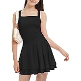 EXARUS Girls Dress Teen Square/Cowl Neck Ruffle Flowy Mini Ruched Waist Tween Short Dance Easter Party Dresses 8-14Y