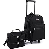 Tilami Rolling Backpack 18 inch Double Handle with Lunch Bag Wheeled Kids Backpack for Girls and Boys, Black
