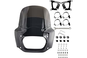 BOSYCY Motorcycle Fairing Windshield Kit, Retro Motorbike 11" Smoked Wind-Screen Black Fairing, 48-58mm Forks Fit for Softail