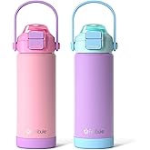 Fimibuke Kids Insulated Water Bottle with Pop-Open Straw & Spout 2-in-1 Lid, 18oz Leak Proof 18/8 Stainless Steel Vacuum Tumbler, BPA-Free Kids Cup For Travel School Boys Girls Toddler 2Packs Macaron