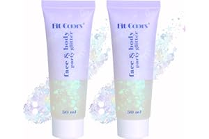 KIMIEYE Face Glitter Gel, 2 Jars Holographic Chunky Glitter Makeup for Body, Hair, Face, Nail, Eyeshadow, Long Lasting and Waterproof Mermaid Sequins Liquid Glitter Total 6 Colors Available (#6, White, 2PCS)