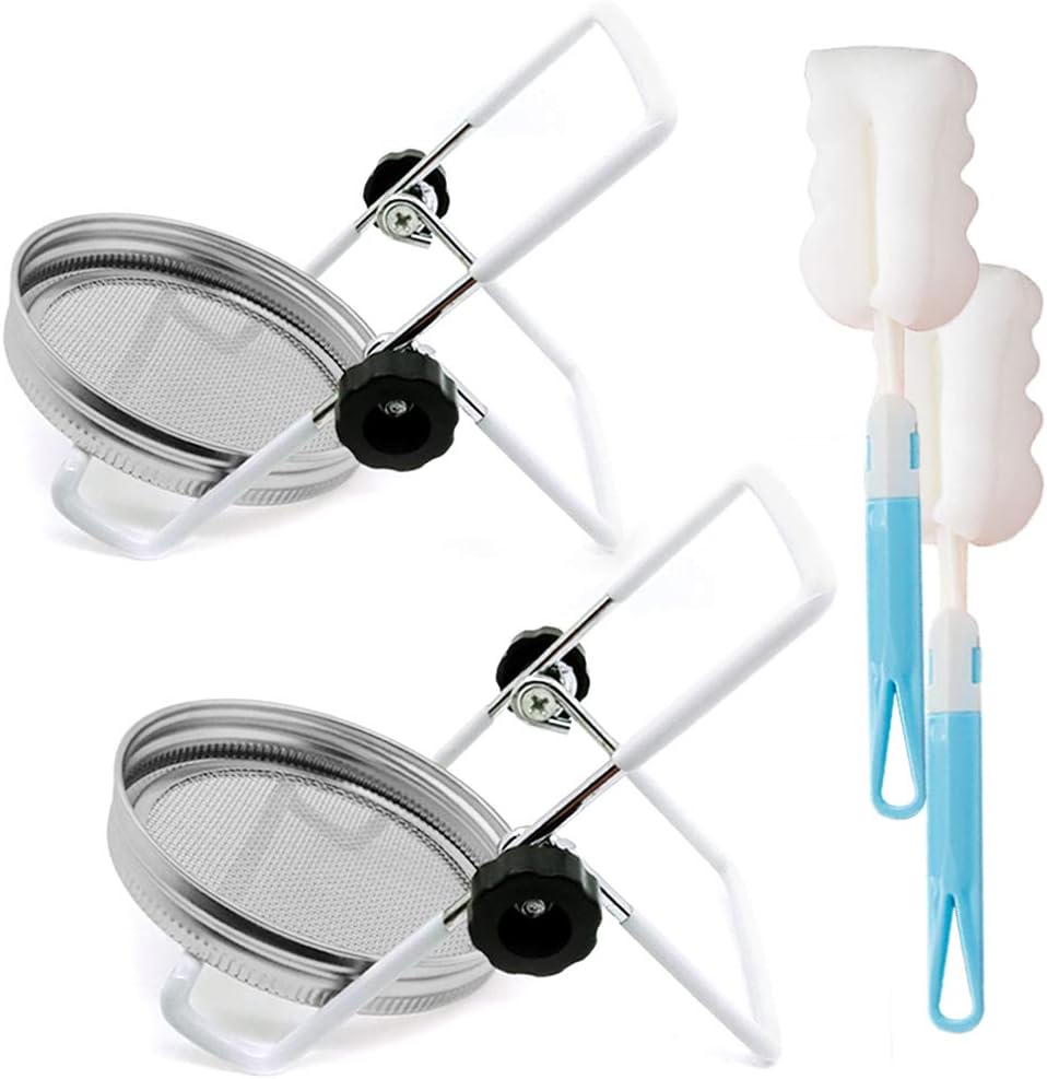 TIMGOU Set of 6 Sprouting Kit for Wide Mouth Mason Jar, 2 Pack Stainless Steel Sprouting Lids with Stands and 2 Cleaning Brush, Superb Ventilation Seed Sprouting Tool