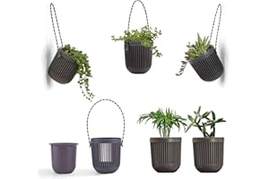 Melphoe Mini Hanging Succulent Planters, Perfect Drainage, Sling Handle, Great for Indoor/Outdoor Decoration, Black