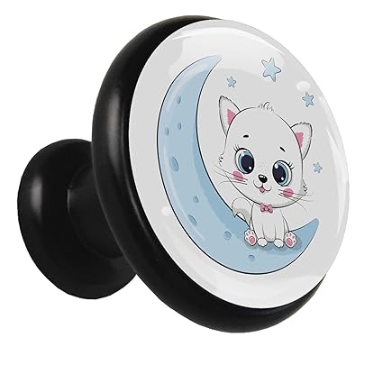 Schrankknöpfe schwarz Mond und Katze Garderobenknöpfe Klare