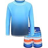 HowJoJo Kids Rash Guard Set Boys Long Sleeve Swim Trunks and Swim Shirt Sets Two Piece Swimsuits