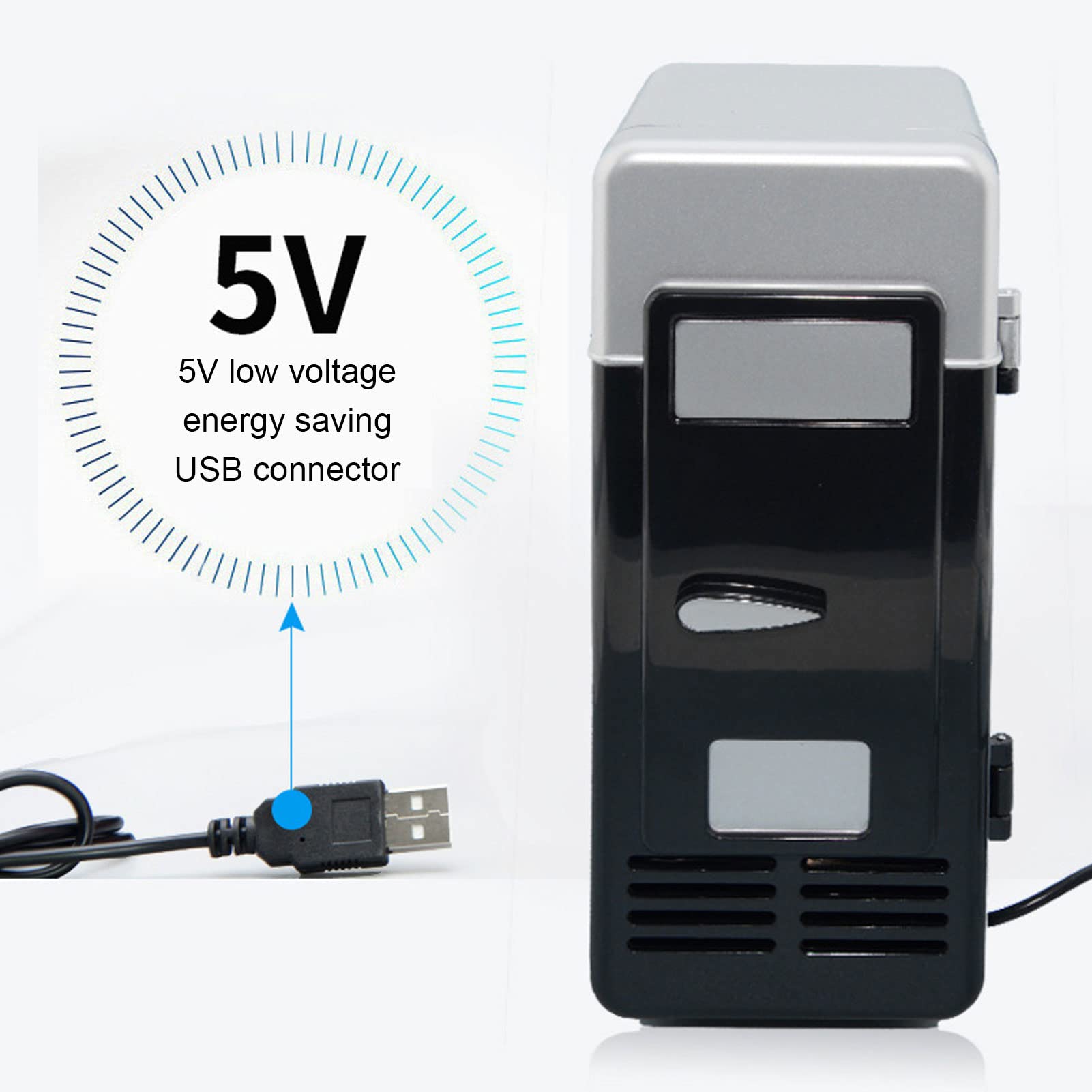 Mini Fridge, USB Powered Fridge Cooler, USB Fridge Insulated Cooling Small Portable Low Decibel Energy Saving Semiconductor Refrigeratior for Bedroom, Car, Office Desk & Dorm Room (Black)