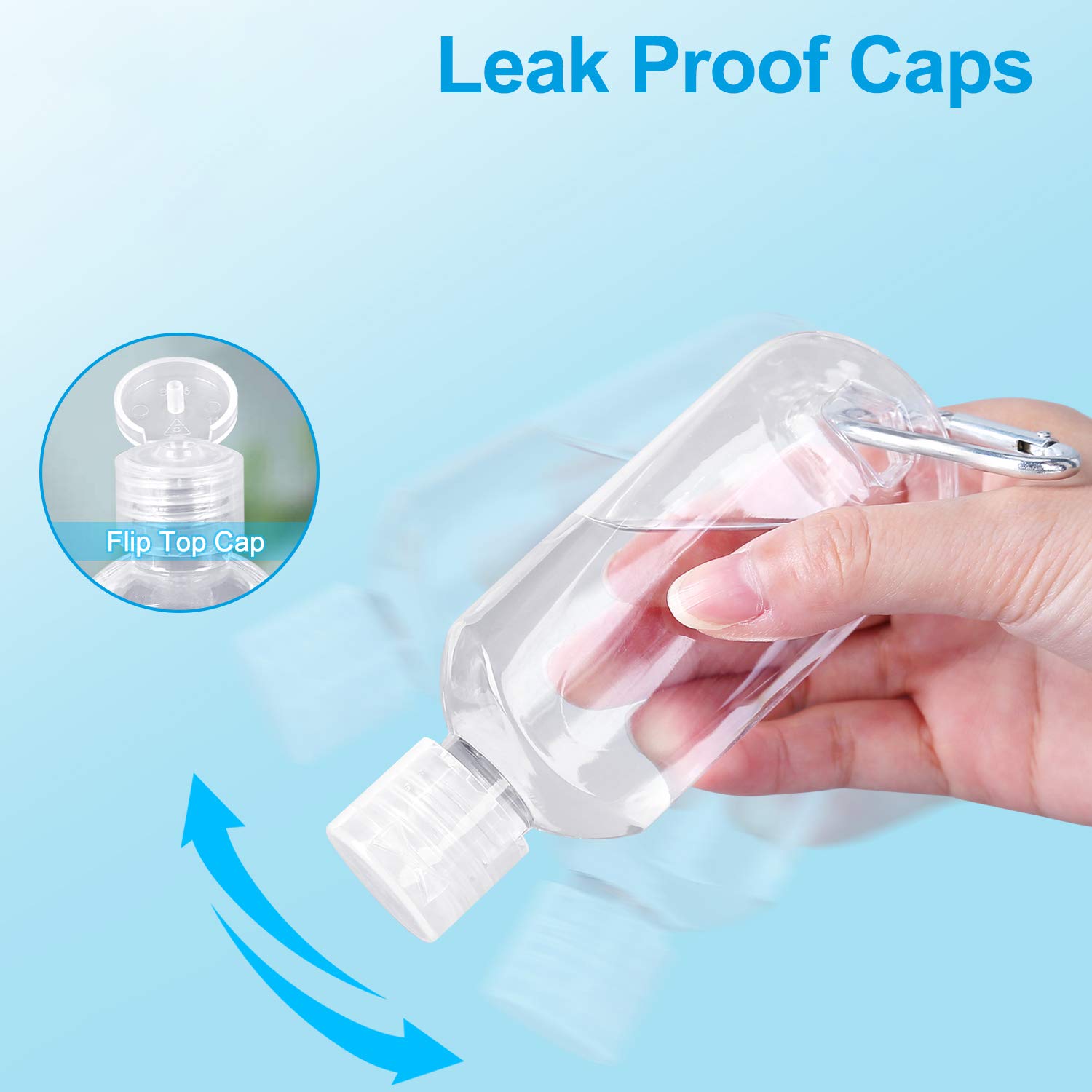 10 Pack Portable Travel Bottles 50 ml Leakproof Refillable Empty Bottles Hand Sanitizer Containers with Carabiner Keychain Flip Cap Squeezable Bottles for Travel, Outdoor, School (10 pack) : Beauty