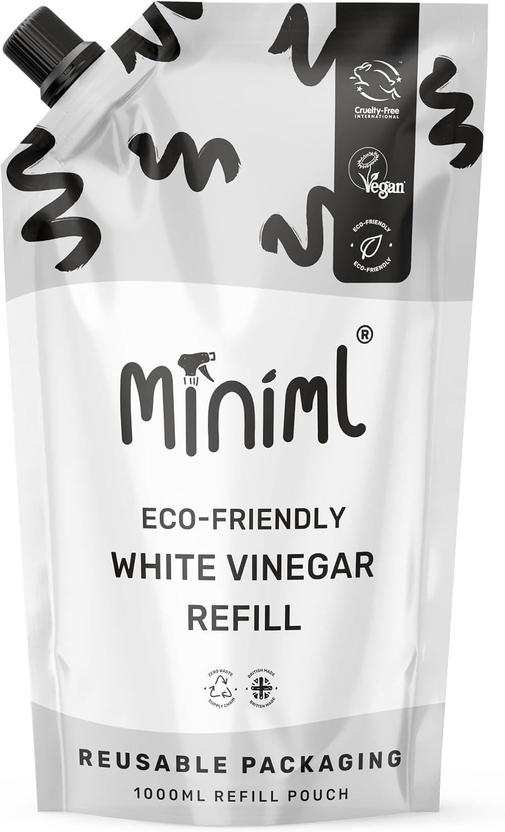 Miniml Eco White Vinegar Cleaning 1L Refill Unscented Multi Surface