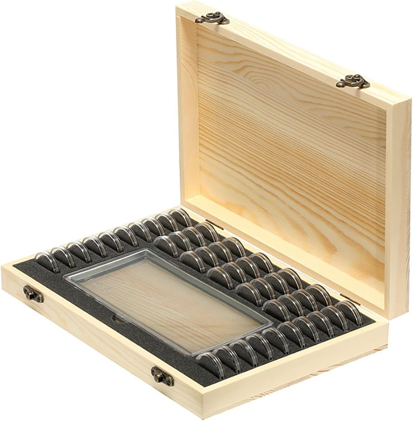 Wooden Coin Capsules Holder, Coin Storage Box Coin Collection Holder with Lock, Coin Collector Organizer Container Coin Display Commemorative Collection Case for 40 Coins and 100 Banknotes : Office Products