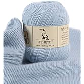 TEHETE 100% Merino Wool Yarn for Knitting 3-Ply Luxury Warm Soft Lightweight Crochet Yarn (Sky Blue)