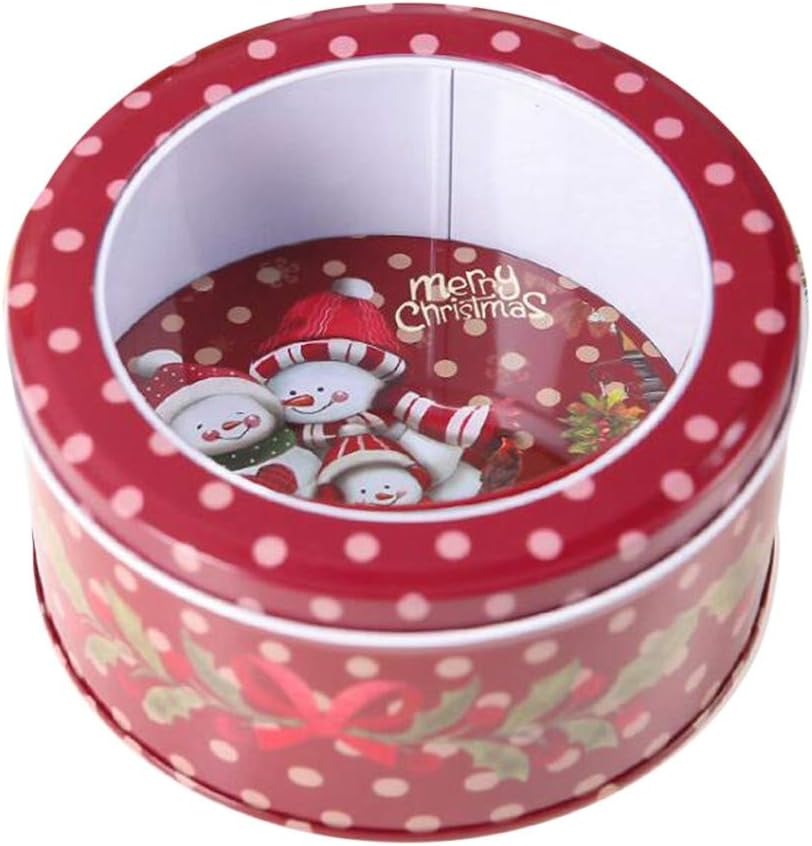 Nichseng Christmas Tin Gift Box Round Cookie Candy Storage Containers with Lids for Confectioneries, Holiday Decor Candy Box Bucket Home Decor