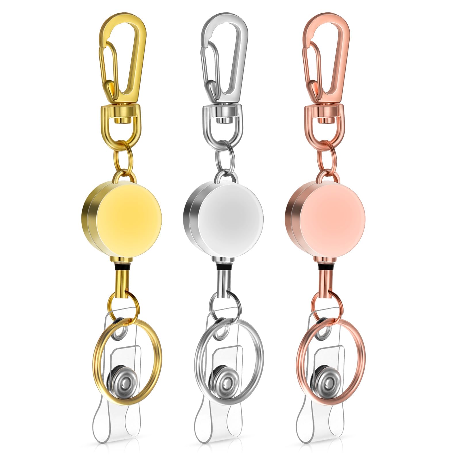 TIESOME 3Pcs Heavy Duty Retractable Keychain, Metal Badge Reel with Belt Clip Retractable ID Badge Holders Key Ring Holder Pull Reel Durable Key Ring with 15.7” Cord for Keys