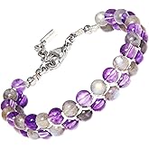 COLORFEY Healing Crystal Beaded Bracelet for Women Men, Handmade Bead Natural Tiger Eye Amethystal Malachite Stone Double Layer Bracelets 6mm, Adjustable Bracelets Valentine’s Day Gift for Her