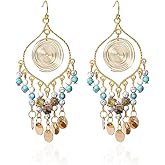 Bohemian Long Tassel Turquoise Beads Water Drop Dangle Earrings For Women Vintage Sbb Copper Coil Necklace Mujer Exaggerated Earring