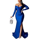 Women Sexy Off Shoulder Prom Evening Gowns Elegant V Neck Short Sleeve Wrap Formal High Split Wedding Guest Dress