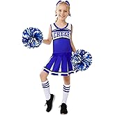 WonderPapa Girls Cheerleader Costume Halloween Cheerleading Outfit With Pom Poms Cute Cheer Leader Outfit