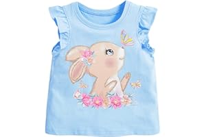 DDSOL T-Shirts Baby Girls Summer Ruffle Sleeve Shirts Toddler Cotton Tees Kids Easter Bunny Tank Tops 2-7 Years