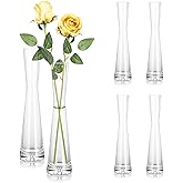 Hewory Glass Bud Vases for Centerpieces Set of 6, Handmade Modern Clear Small Skinny Decorative Single Flower Vase, Minimalist Slim Floral Vase for Home Wedding Party Events Table Decor, 9.64"