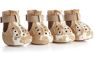 AOKOWN Dog Shoes for Hot Summer Pavement, Dog Shoes for Medium Dogs, Waterproof Dog Boots & Paw Protectors, Non-Slip Dog Rain Booties, Easy Clean Sandals for Beach Brown Size 5