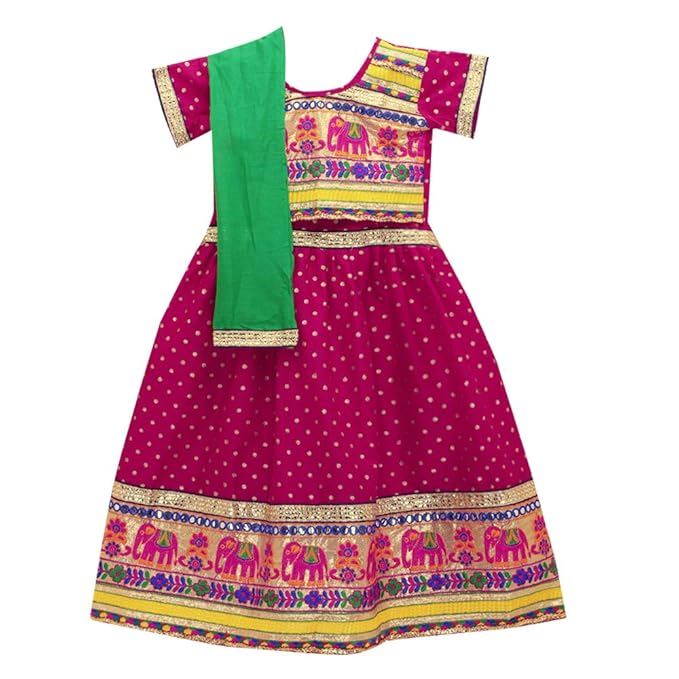 Kid1 By Hopscotch Girls Rayon Traditional Choli With Embroidered Border Lehenga in Pink Color