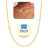 Jewlpire 2mm Rope Chain 925 Sterling Silver Chain Necklace for Women, 14K Gold Plated Chains for Women Smooth & Sturdy Women's Chains Necklace, 16 18 20 22 24 26 Inch