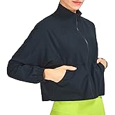 Ncvtang Women's Cropped Lightweight Running Track Jackets ZIP UP UPF 50+ Long Sleeve Sun Protection Athletic Tops