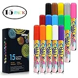 Liquid Chalk Markers, HIPPIH 15 Colors Wet Erase Window Markers, Non-Toxic Neon Glass Chalkboard Markers