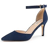 JOY IN LOVE Closed Toe Heels Pumps for Women 3IN Stiletto Pointed Toe Ankle Strap Heels
