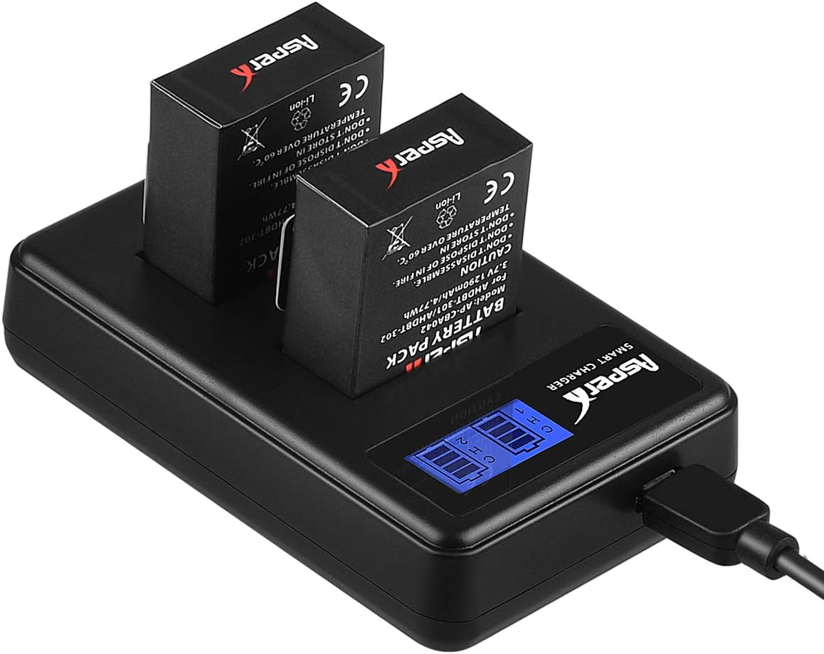 AHDBT-302 Asperx Replacement Battery (2-Pack) and Rapid Dual Charger for Gopro Hero 3, Gopro Hero 3+, AHDBT-301, AHDBT-302