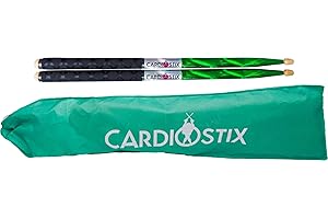 Cardiostix bundle plus Weighted(1 pair) 5oz per pair American hickory wood cardio drumsticks 2B 16 Inches Long w/new improved grips | for drumming, fitness, exercises(Green/silver/black)