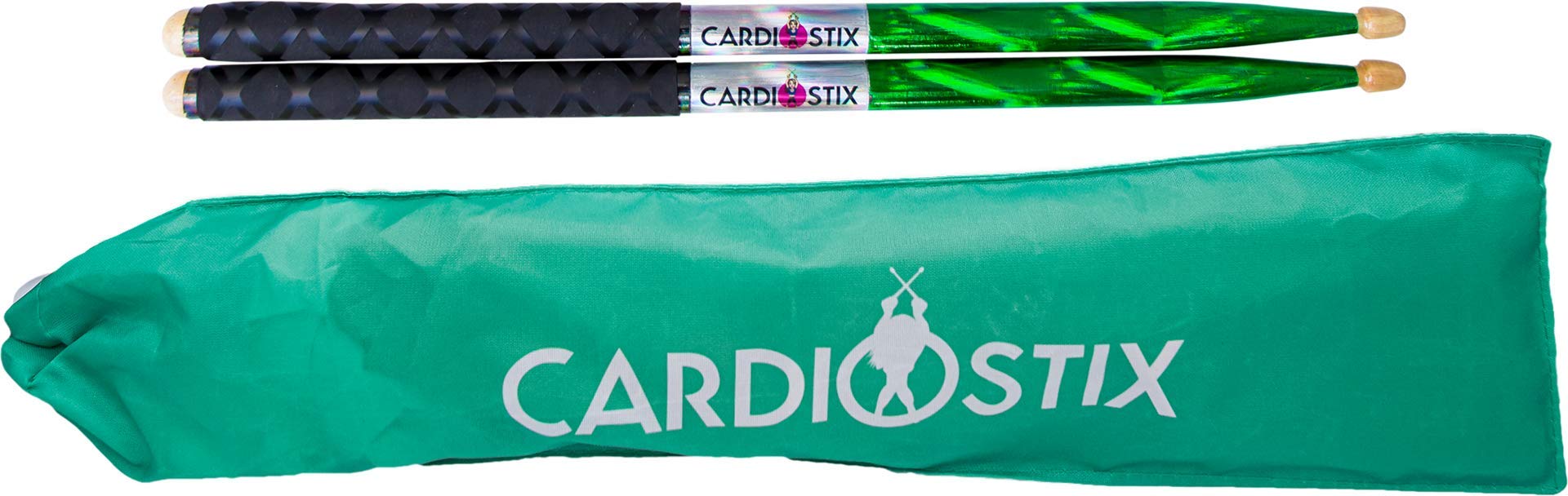 Cardiostix bundle plus Weighted(1 pair) 5oz per pair American hickory wood cardio drumsticks 2B 16 Inches Long w/new improved grips | for drumming, fitness, exercises(Green/silver/black)