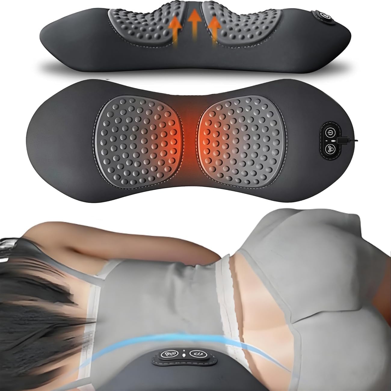 Photo 1 of Smooth Triple Fusion Back Massager,3 in 1 Back Massagerr,Electric Lumbar Support Pillow Heat Vibration Massage Lower Back Spine Decompression Device(B)