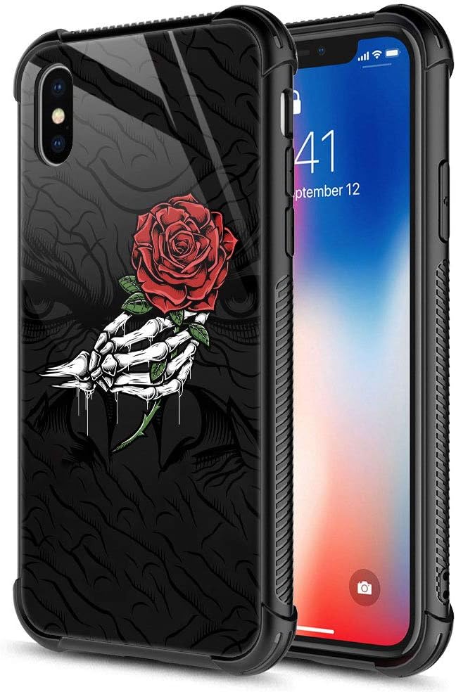 CARLOCA iPhone Xs MAX Case,Skull Hand Holding Rose iPhone Xs MAX Cases for Girls Boys,Graphic Design Shockproof Anti-Scratch Hard Back Case for Apple iPhone Xs MAX