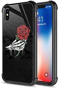 CARLOCA iPhone Xs MAX Case,Skull Hand Holding Rose iPhone Xs MAX Cases for Girls Boys,Graphic Design Shockproof Anti-Scratch Hard Back Case for Apple iPhone Xs MAX