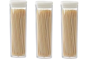 LDKGHE 150 Count Bamboo Wooden Toothpicks Wood Round Double-Points Tooth Picks (3-Pack) Party,Appetizer,Olive,Barbecue,Fruit,Teeth Cleaning Toothpicks Plastic Box Packaging